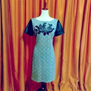 St John knit-and-leather appliqué dress . Size 10